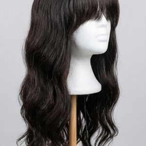 Natural Black Wavy Women’s Wig with Bangs - Unbranded